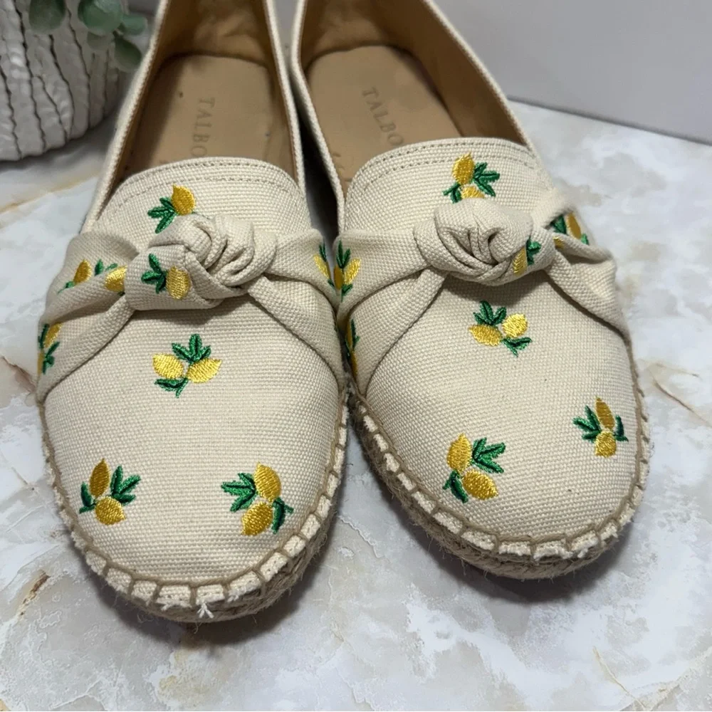 Talbots Izzy‎ Lemon Knotted Canvas Espadrilles Size 6 Coastal Summer Cottagecore